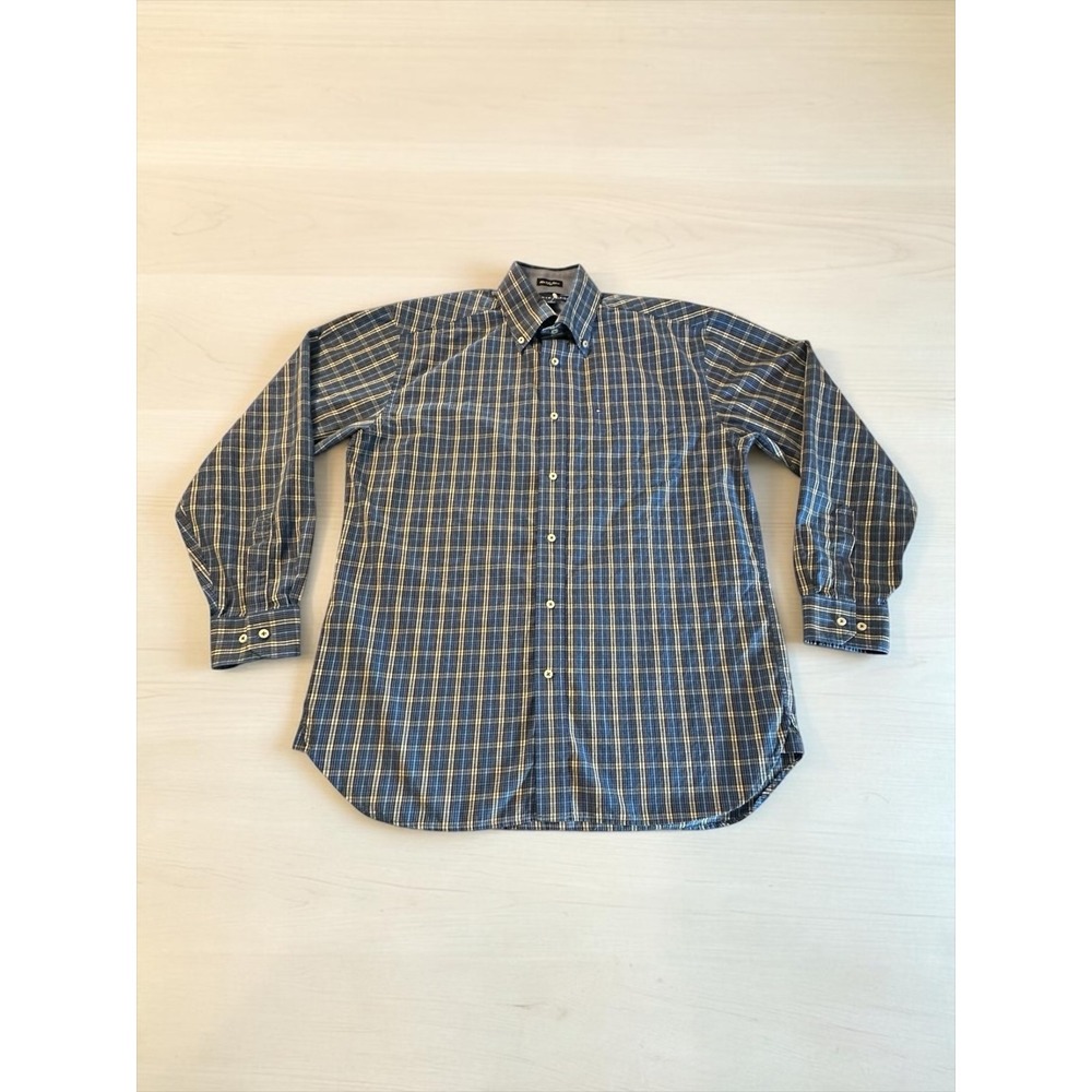 Tommy Hilfiger Button Down Shirt Mens M Blue Plaid Long Sleeve Cotton